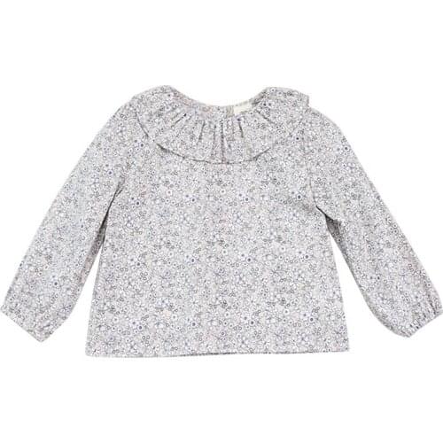 Autumn Cute Girls Blouse Baby Girls Solid Tops Clothing Flower Collar Puff Sleeve Blouse Baby Girl Clothes Casual Infant Costum