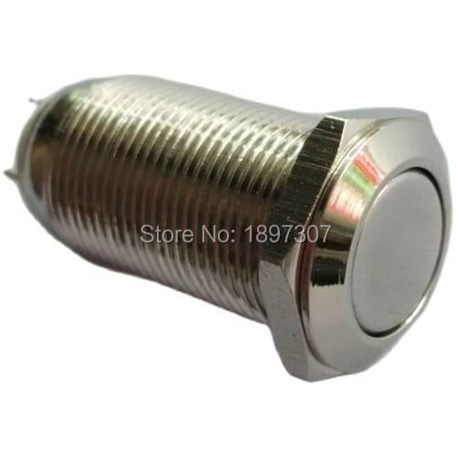 Flat head 12mm metal Nickel Plated brass push button switch, waterproof latching type no LED button switch