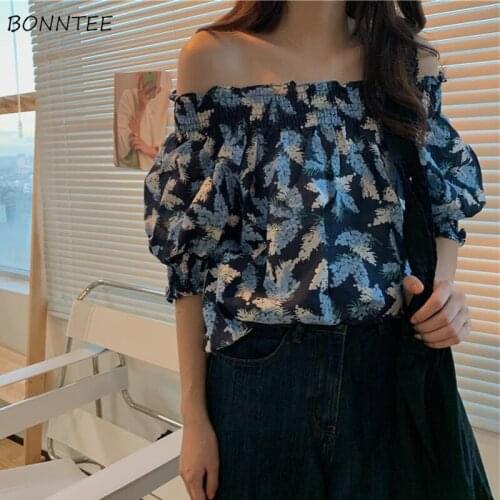 Shirts Women Slash Neck Ruffles Lantern Sleeve Korean Style Trendy Slim Chic Fashion Elegant Female Top Blusas Popular Ulzzang