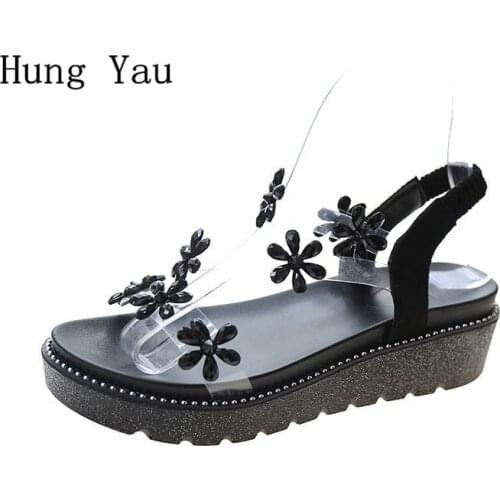 Women Sandals Shoes Summer Fashion Flower Wedges Platform High Heels Gladiator Peep Toe Beautiful Lady Casual Elastic Band