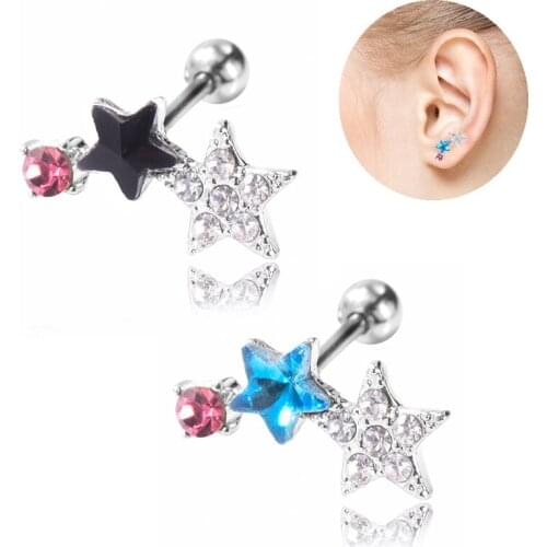 New Lake Blue Bijoux Star Earrings Tragus Piercing Helix Piercing Cartilage Tassel Earrings Nose Ring Ear Jewelry Piercing