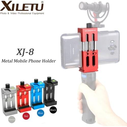 XILETU XJ-8 Tripod Head Bracket Mobile Phone Holder Clip For Phone Flashlight Microphone With Spirit level and Cold Shoe Mount