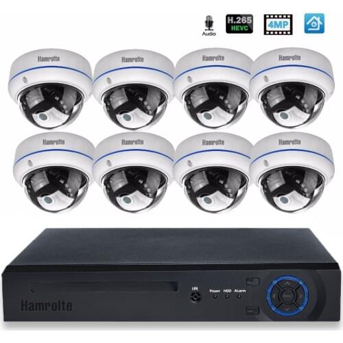 Hamrolte CCTV System H.265 8CH POE NVR 4MP Dome POE Camera POE NVR System Audio Record HDMI Video Output Motion Detection XMEYE
