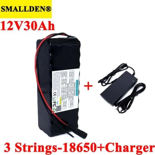 SMALLDEN 11.1v 12V 30Ah 18650 Lithium Battery Pack 30000mah 500W 800W for Miners Lamp Batteries with 3s BMS+12.6v 3A Charger