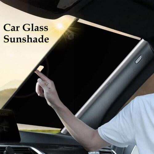 Car Windshield Sunshade Curtain Retractable Folding Car Sunshade Cover Reflective Aluminum Film Curtains Anti-UV Car Sun Shade