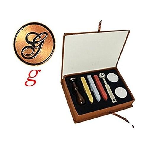 Vintage Letter G Alphabet Initial G Engraved Wedding Invitation Gift Box Wax Seal Stamp Sticks Melting Spoon Set