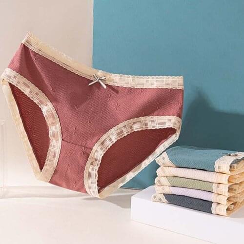 Wasteheart New Women Fashion Red Green Cotton Lace Mid Waist Panties Underwear Lingerie Briefs Underpants Brief M L XL