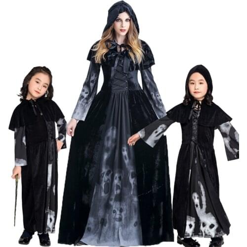 Girl women Halloween Cosplay Costumes skull grim peaper ghost Scary Vampire Witch dress costumes Clothes Medieval Masquerade