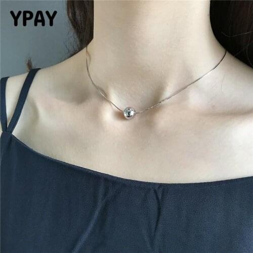 YPAY 925 Sterling Silver Round Bead Pendants Necklace for Women Korean 10mm Geometric Ball Necklaces Fine Party Jewelry YMN141