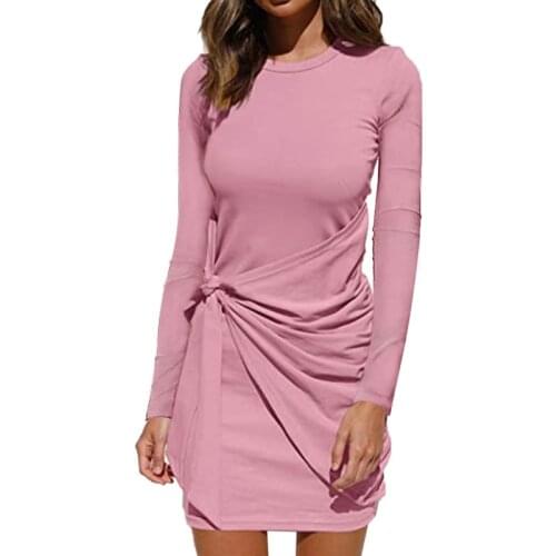 Fashion Dresses For Women Elegant Knot Lace -Up Vestidos Ladies Round Neck Long Sleeve Lace-Up Chic Dress 2021 Autumn New