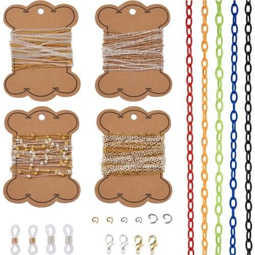1Set Brass Cable Curb Chains Plastic Oval Chains Eyeglass Holders Lobster Claw Clasps For DIY Neck Strap Lanyard Jewelry Making