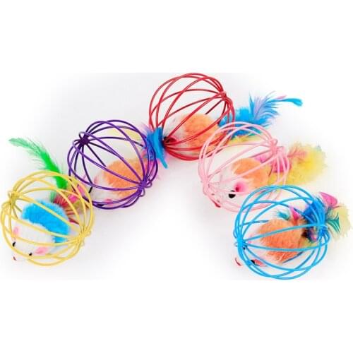 Stretchable Cat Toys Interactive Caged Rats Rolling Cat Ball Toy Cage Inner Mouse Cat Kitten Feather Playing Game Toy