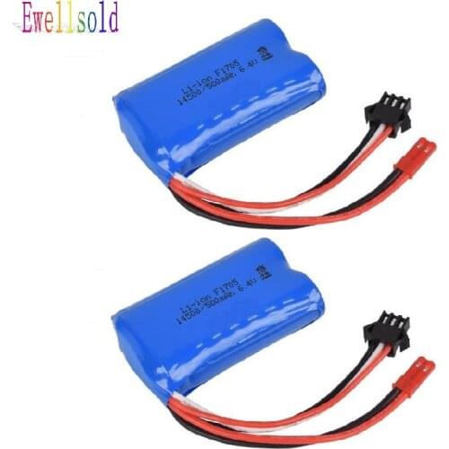 Ewellsold 2pcs 6.4v 500mah Li-ion battery for wltoys 18401 18402 18403 18404 18405 18409 1/18 Rc car rc truck 2pcs