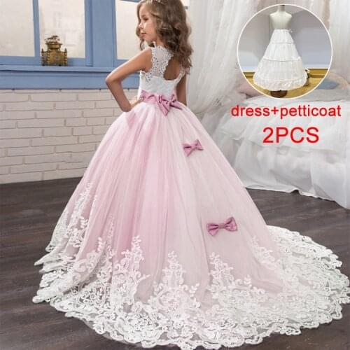 2021 Summer Flower Girls Dress Bridesmaid Kids Dresses For Girls Children Lace Mesh Long Princess Dress Party And Wedding Dress