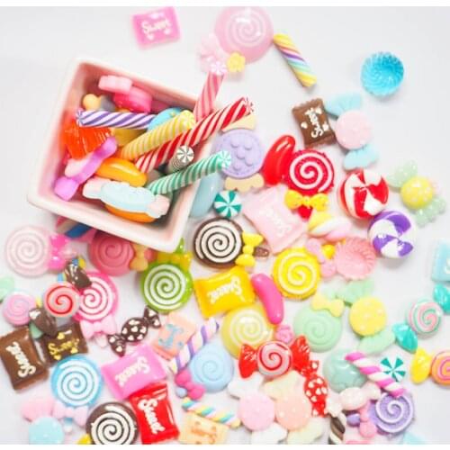 30/50Pcs Artificial Candy Planar Resin Flake DIY Craft Supplies Kids Headwear Decor Material Hair Accessories Flat Resin Arts