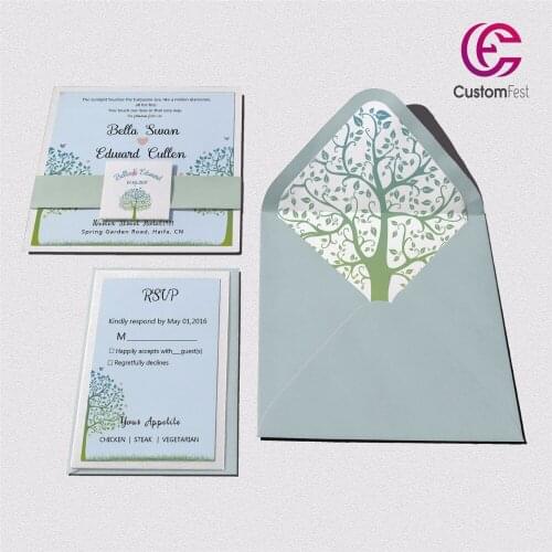 30pcs/lot color Loving tree with personalized liner envelop pink and gold invitation and RSVP set L202S037
