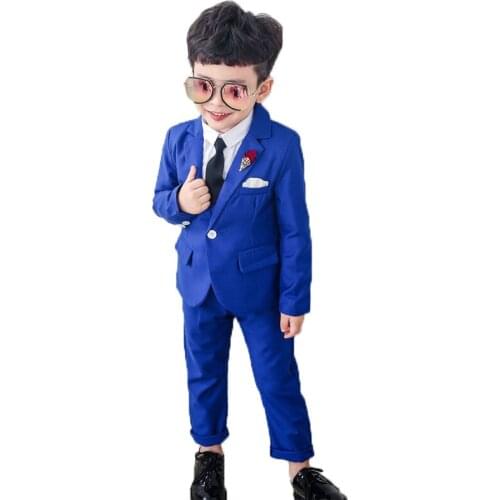 Brand Boys Formal Wedding Party Suits Children Blazer Vest Pants Tie 4PCS Clothing Sets Kids Performances Tuxedo Dress Costume