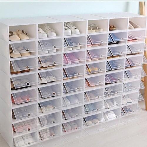 6PCS Thicken Shoes Box Transparent Stackable Shoes Storage Box Plastic Shoe Container Storage Accessories