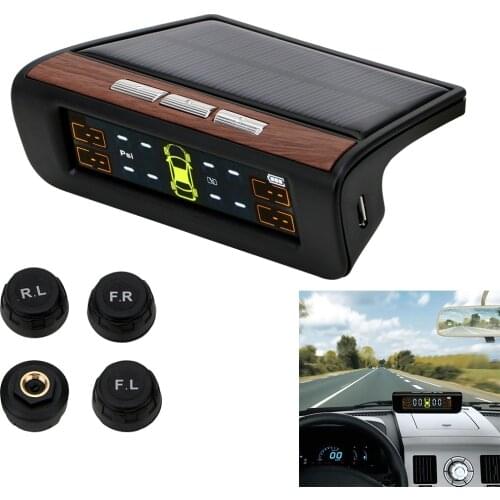 Car TPMS Tyre Pressure Monitoring System Solar Power Auto Security Alarm Systems Monitor Digital LCD Display