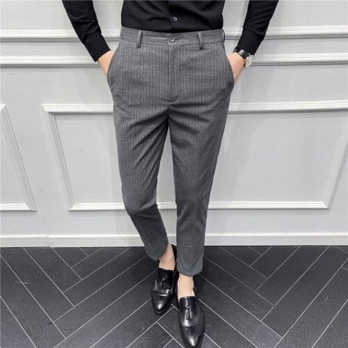 Striped mens formal business pants summer 2021 pants ankle office pants social pants