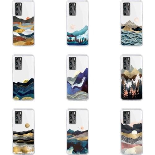 Mountain Marble Moon Phone Case For Huawei P40 P30 P20 Mate Honor 10i 30 20 i 10 40 8x 9x Pro Lite Transparent Cover