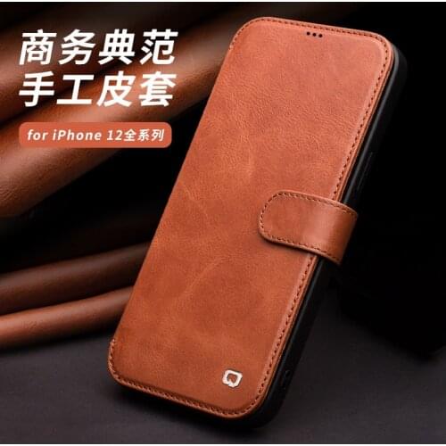 2020 Qialino Genuine Leather Flip Cover For Iphone 12 Pro Max Mini Real Natural Cowhide Phone Case Magnetic Wallet Card Holder