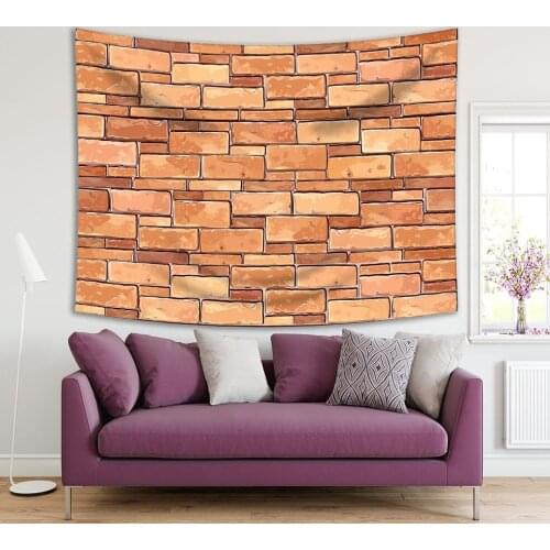 Tapestry Stone Brick Wall Weathered Aged Look Rough Nature Retro Theme Decoration Art Print Brown Beige