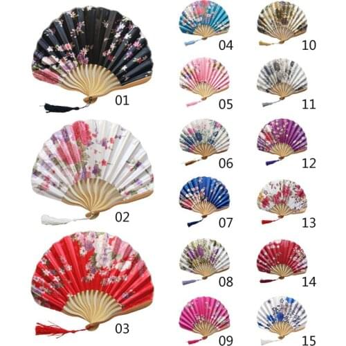 Exquisite Sakura Hand Folding Fan Satin Silk Peony Shell Bamboo Summer Fan Manual Fan Women Photo Props Decorations