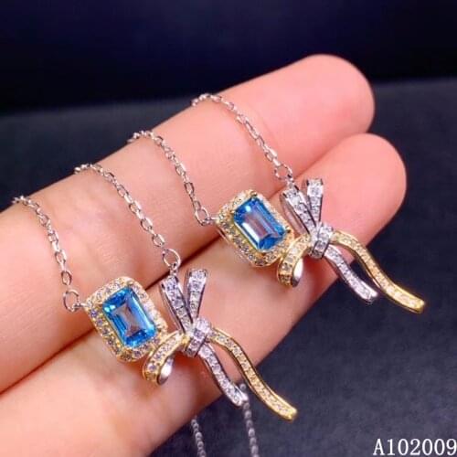 KJJEAXCMY fine jewelry 925 Sterling Silver inlaid natural blue topaz fashion girl new Pendant Necklace support test