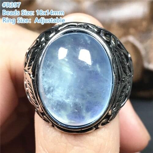 20x13mm Top Natural Ocean Blue Aquamarine Ring Jewelry For Man Healing Gift Crystal Beads Stone Silver Adjustable Ring AAAAA