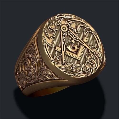 Fashionable Mens Masonic Ag Pattern Punk Carved Ring Jewelry Luxury Retro Hip Hop Popular Personality Wild Exquisite Jewelry