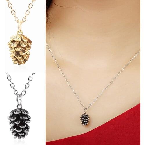Fashion Vintage Chain Necklace For Women Girl Pine Nut Plant Specimen Pendant Metal Choker Acorn Pinecone Jewelry Accessories