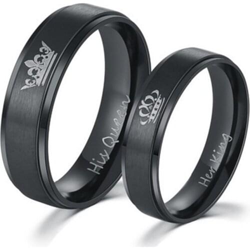 MOREDEAR 6mm IP Black plated color 316L stainless steel HIS QUEEN and HER KING couple rings for lovers