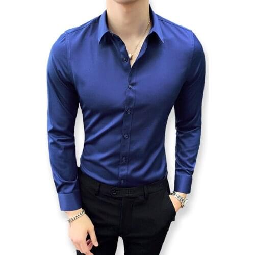2021 Men High Quality Long Sleeve Solid Color Formal Business Shirt Slim Fit Brand Male Social Turn Down Collar Dress Blouses