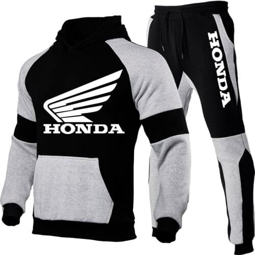 Mens Tracksuit Honda Car Wing Logo Print Hoodie Suit 2 Piece Sweatshirt&Pant Sportswear Streetwear Fashion Trend Men Clothing