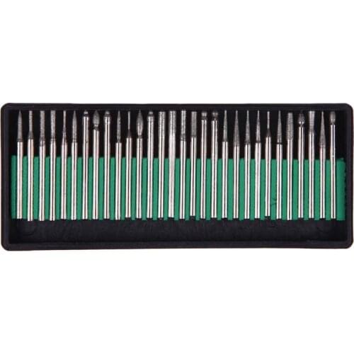 30pcs/lot 3mm Diamond Burrs Bit Set Polishing Needles for Rotary Tool Engraving / Carving Mini Engraving Drill Bits