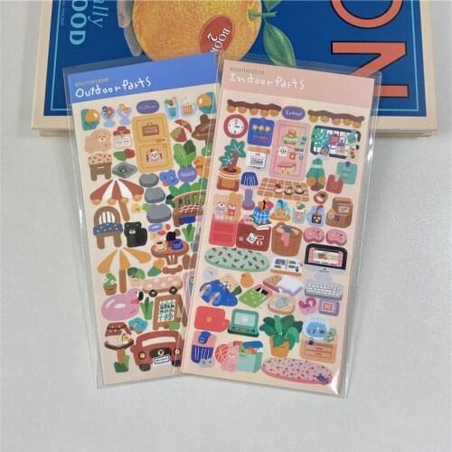 Cartoon Bear Rabbit Picnic Laser Cute Stickers Waterproof Kawaii Paster Stationery Mobile Phone Children Diy Decorative Sticker