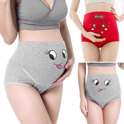 Breathable Cotton Adjustable Maternity Underwear High Waist Belly Support Pregnant Women Underwear Cartoon Face Pattern Panties