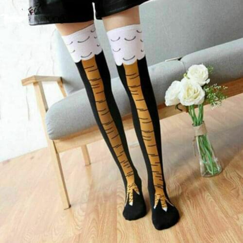 Women Crazy Funny Chicken Leg Cluck Novelty Knee Thight High Sock Fitness Gift Cute 3D Chicken Paw Socks