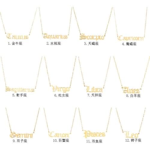 2020 New Constellation Zodiac Necklaces Jewelry for Women Antique Style Designed Letter Taurus Aries Necklaces Collier