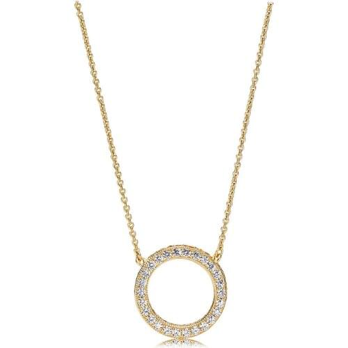 NEW 100% 925 Sterling Silver New Plated 18 Gold Color Luxury Zircon Round Hollow Personality Pendant Necklace Original