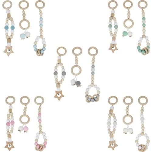 3 Pcs/set Baby Gym Hanging Pendent Toys Newborn Teether Beads Rattle Baby Play Gym Kids Fitness Rack Wooden Rings Baby Toys