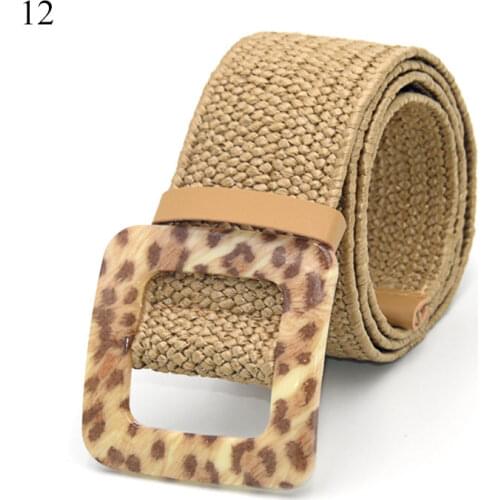 Summer Khaki Brown Female Belt Wooden Buckle Dress Jeans Belt Leopard Snake Printed Buckle Straw Wide Belts For Women Bohe Belt