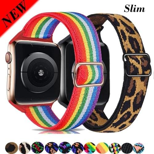 Slim Scrunchie Strap for Apple watch band 40mm 44mm 38mm 42mm Adjustable Elastic Nylon solo Loop bracelet iWatch 3 4 5 6 se band