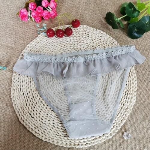 Grey chiffon lace underpants lace low-waisted, hot, transparent, traceless and ultra-thin, see-through cotton crotch pants