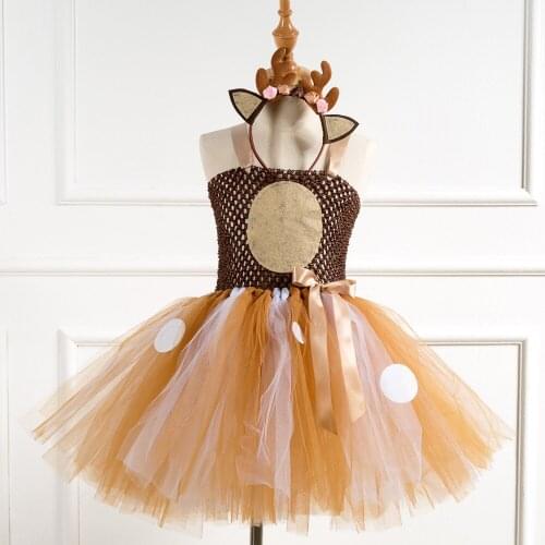 Brown Deer Tutu Mesh Weaving Princess Dress Costume For Girls Kids Birthday Party Dress Children Cosplay Animal Dress Up Clothes
