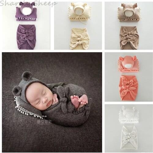 Newborn Photography Hat+Wrap Set Props Infant Baby Boy Girl Photo Shoot Studio Posing Pillow Wrap Cap Outfits Baby Shower Gift
