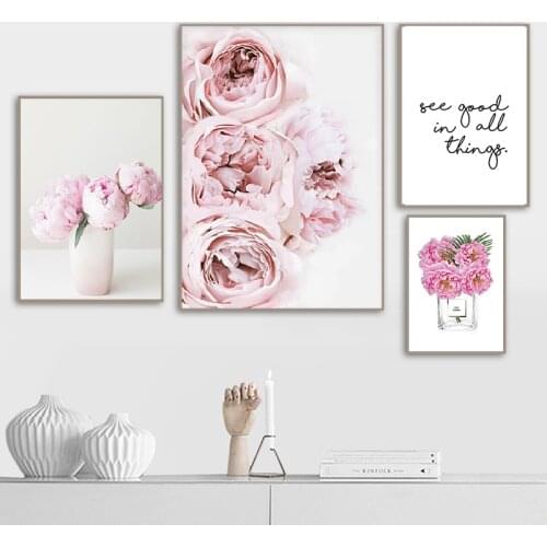 Nordic Decor Pink Peony Flower Canvas Painting Poster and Print Love Wall Art Floral Picture Bedroom Home Decoration No Frame