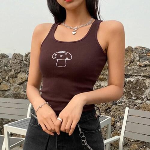 Tank Top Sleeveless Off-shoulder Brown Shoulder Strap Crop Top for Dating