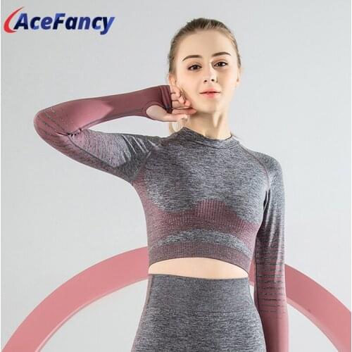 Acefancy Seamless Yoga Top Long Sleeve Women Stretchy Fitness Sport Yoga Shirt With Thumb Hole Woman Vital Gym Yoga Shirt T6092